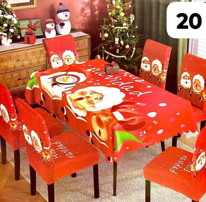 Set navideño: 6 fundas de silla + 1 mantel de comedor 🪑🎅
