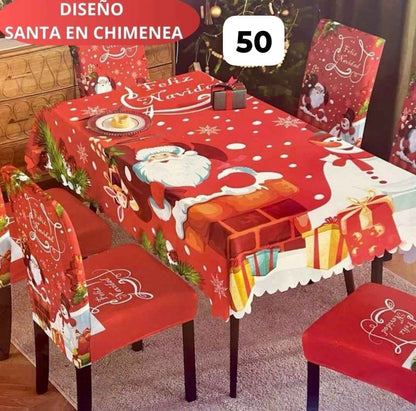 Set navideño: 6 fundas de silla + 1 mantel de comedor 🪑🎅